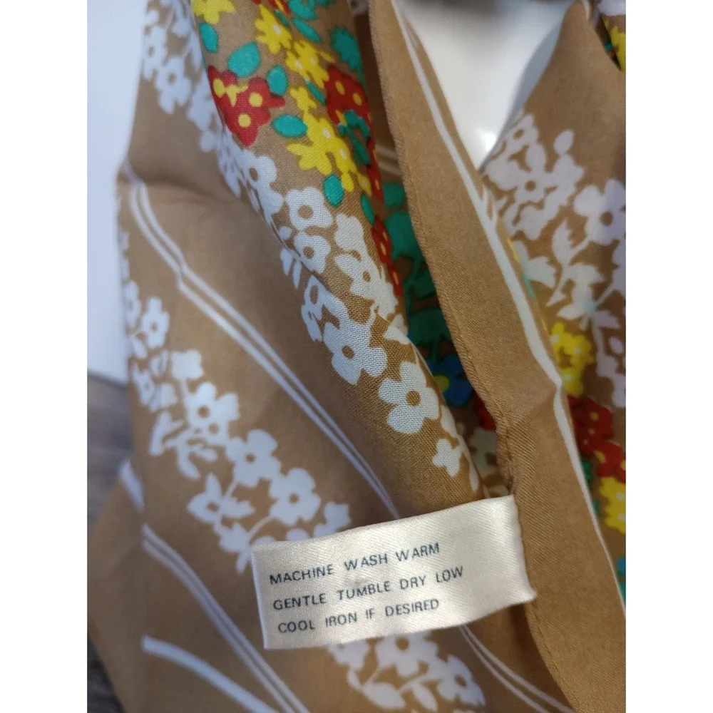 Vintage Polyester Striped Floral Brown White 12